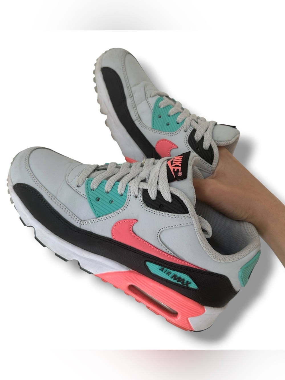 Nike Air Max 90 Leather GS Pure Platinum Lava Glow Sneakers Youth 6